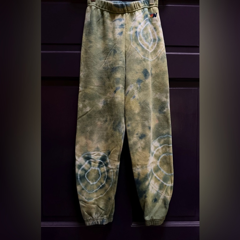 KID'S HAND DYED SWEATPANTS - TIE DYE GREEN YELLOW